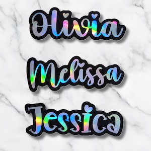 Hologrphic Outlined Personalized Name Sticker – Girly Heart Cursive Font Sticker – Laptop Water Bottle Planner Wedding Bild 1