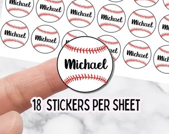 Personalized Baseball Name Stickers – Custom Sports Label Sheet – 18 Baseball Stickers for Teams, Players & Kids