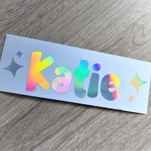 Name decal with sparkles, Holographic Name Sticker, Custom Name Vinyl Decal, Water Bottle Name Sticker, Tumbler Name Decal