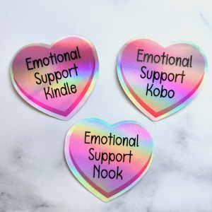 Holographic Emotional Support Kindle Kobo Sticker, Bookish Heart Sticker, Booklover Sticker, eReader Sticker