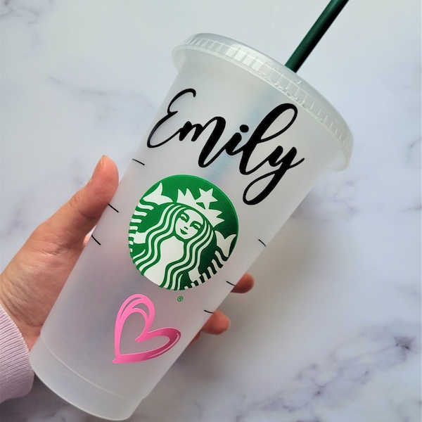 24 oz Holographic Personalized Scribble Heart Starbucks Cup, Custom Starbucks Cold Cup, Gifts for her, bridesmaid gift, wedding, valentines
