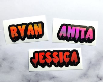 Layered Outlined Holo Orange Halloween Spooky Drippy Name Vinyl Decal, Holographic Name Sticker for bottles, tumblers, weddings and more