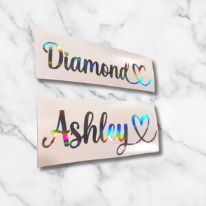 Personalized Holographic Name Decal With Heart – Custom Cursive Name ...