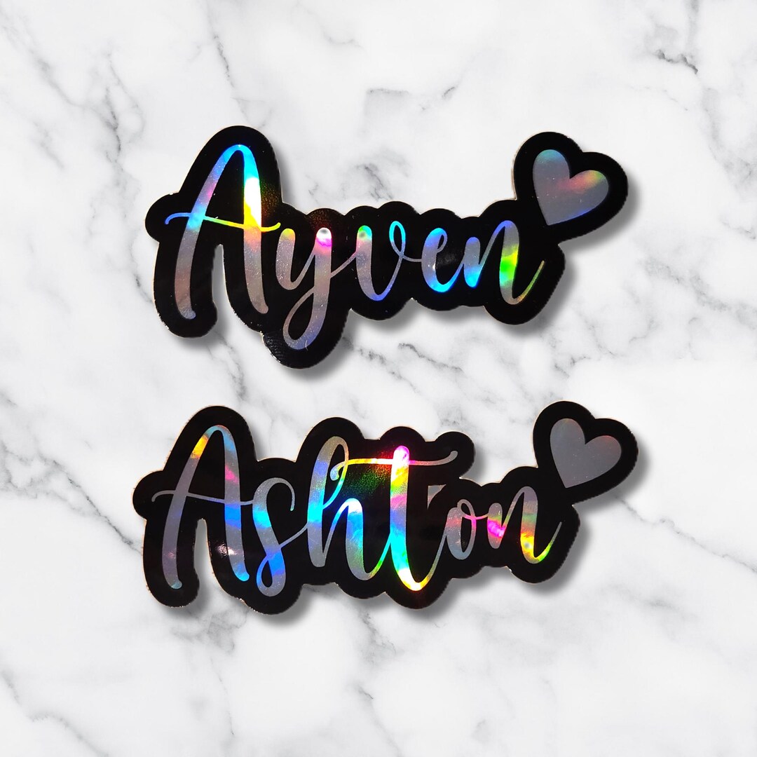 Holographic Name Sticker With Heart - Custom Layered Vinyl Decal - Etsy