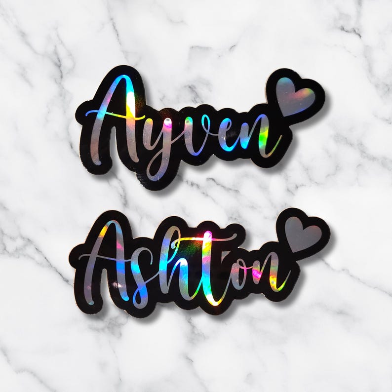 Holographic Name Sticker With Heart - Custom Layered Vinyl Decal - Etsy