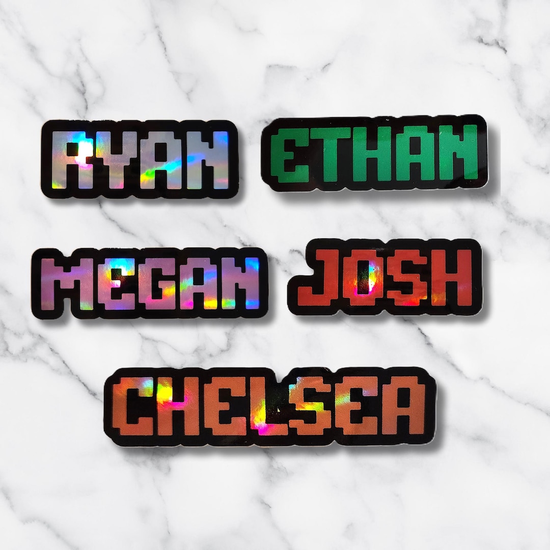 Custom Pixel Game Font Name Sticker | Personalized Gamer Name Decal | Holographic or Solid