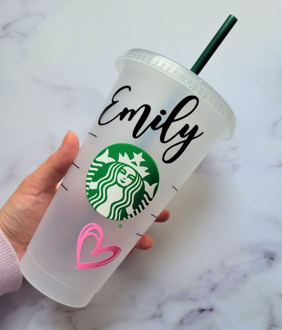 24 Oz Holographic Personalized Scribble Heart Starbucks Cup 