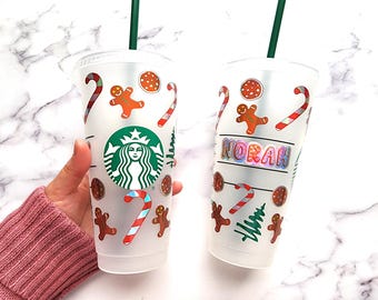 24 oz Holographic Personalized Name Christmas Starbucks Cup, Custom Starbucks Cold Cup, Holiday gift, Holiday Season Starbucks Cold Cup