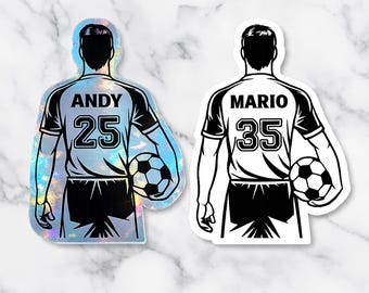 Custom Holographic Soccer Player Sticker with Name & Number – Personalized Sports Decal, Multiple Sizes Available