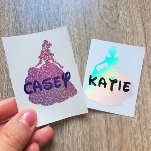 Holographic Disney Princess Custom Name Vinyl Decal Sticker, Custom Name Vinyl Decal for window, tumbler, water bottles, laptop, yeti