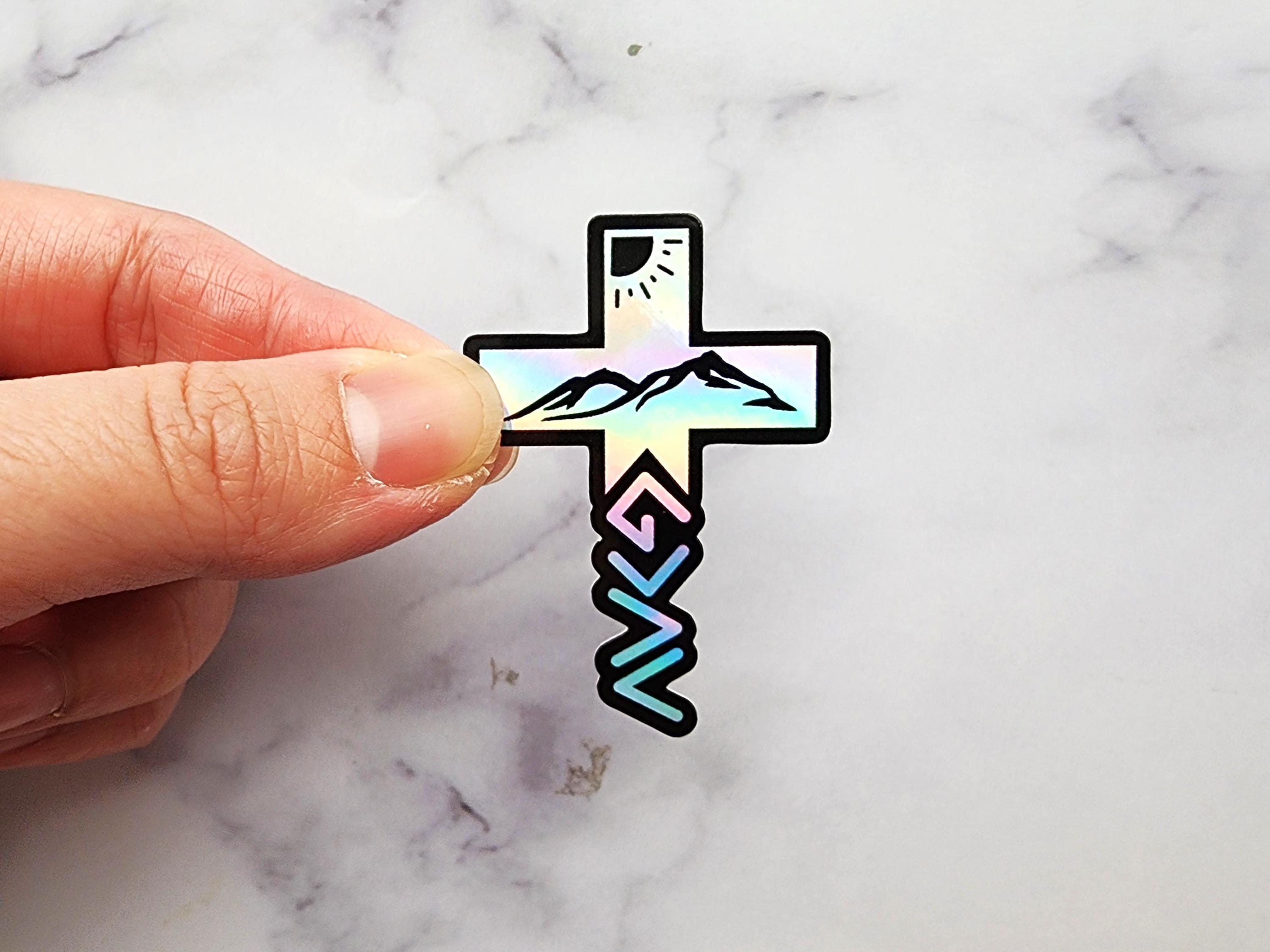 God is greater than the highs and lows Cross Jesus  Holographic Decal Sticker, Christian Religion Sticker