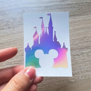 Holographic Mickey Disney Princess Castle Vinyl Decal Sticker, Planner Sticker, Water Bottle, Yeti, Laptop, Car Window Decal Sticker