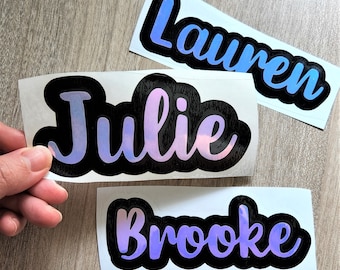 Opal Layered Outlined Custom Name Vinyl Decal, Holographic Name Sticker for bottles, tumblers, weddings and more