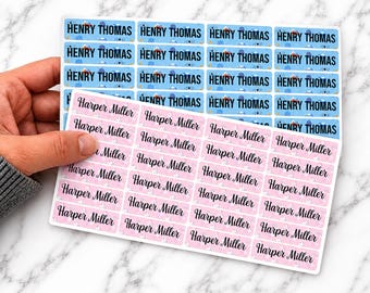 24 Kids Name Labels | Personalized School Labels | Custom Name Stickers | Multiple Fonts & Backgrounds | Lunch Box Labels | Daycare