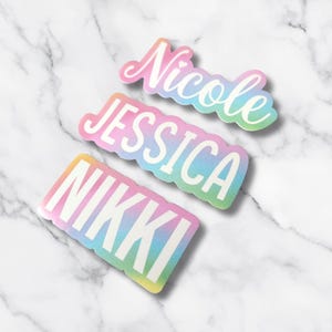 Custom Name Decal – Pastel Outline | Personalized Vinyl Name Sticker | Multiple Fonts & Sizes | Water Bottle, Laptop, Notebook, Kids Label