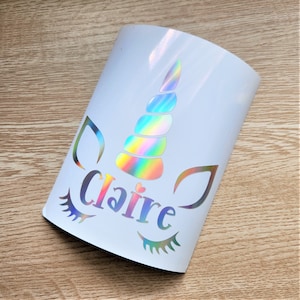 Holographic Cute Unicorn Custom Kids Girl Name Sticker Vinyl Decal, Water Bottle Name Sticker, Tumbler Name Decal