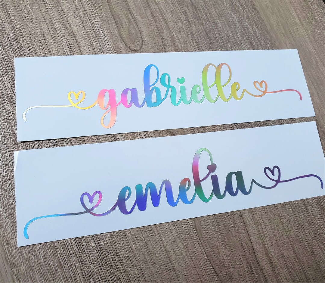 Holographic Custom Name Vinyl Decal Sticker Double Heart Swirls ...