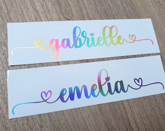 Holographic Custom Name Vinyl Decal Sticker Double Heart Swirls, Tumbler Decal, Laptop Decal, Car Decal, Name Sticker
