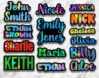 Personalized Outline Name Decal Sticker, Custom Holographic Name Sticker, One or Two Line Name Decal, For Parties Events School Wedding