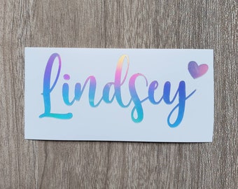 Name decal with heart, Holographic Name Sticker, Custom Name Vinyl Decal, Water Bottle Name Sticker, Tumbler Name Decal