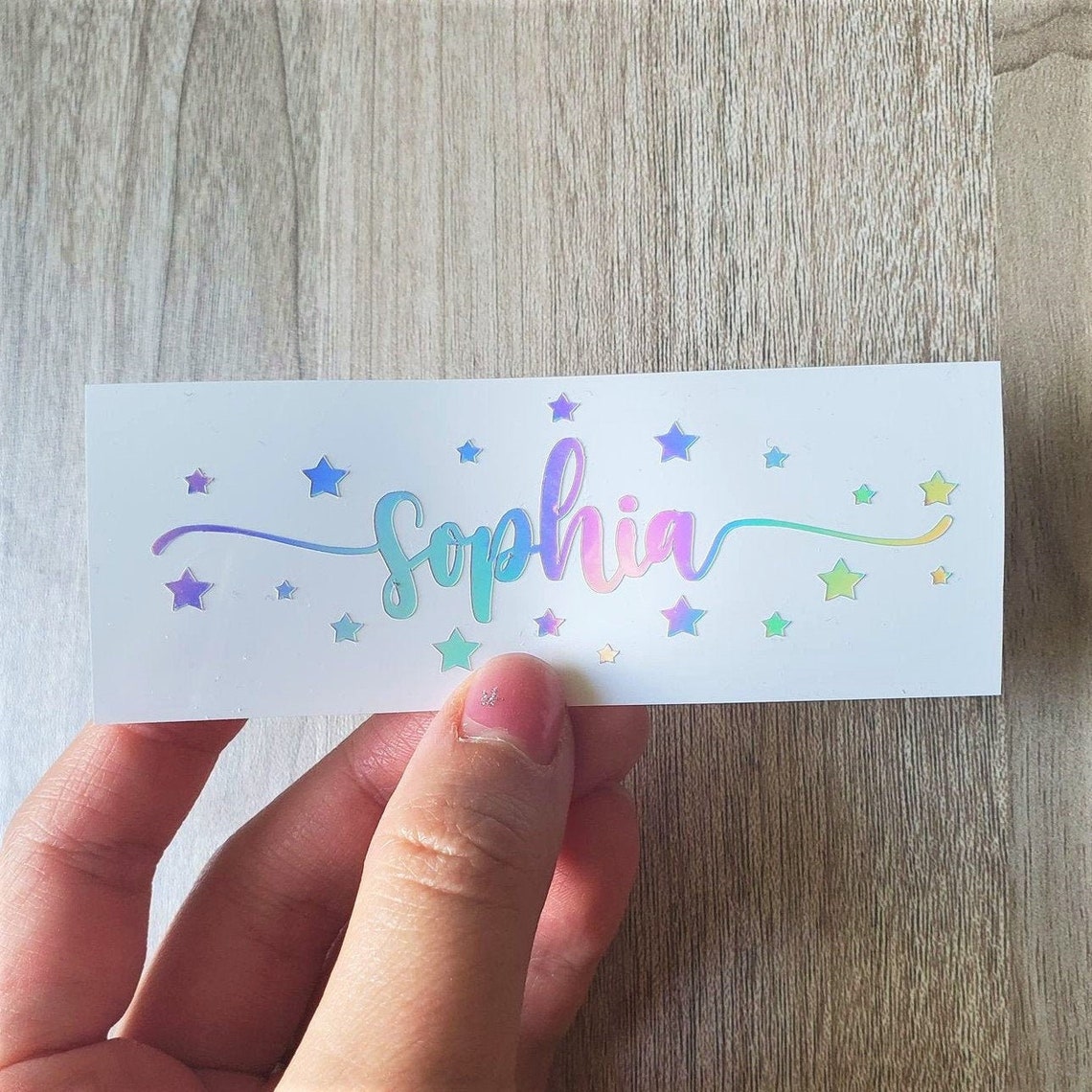 Name Decal With Stars Holographic Name Sticker Custom Name Etsy