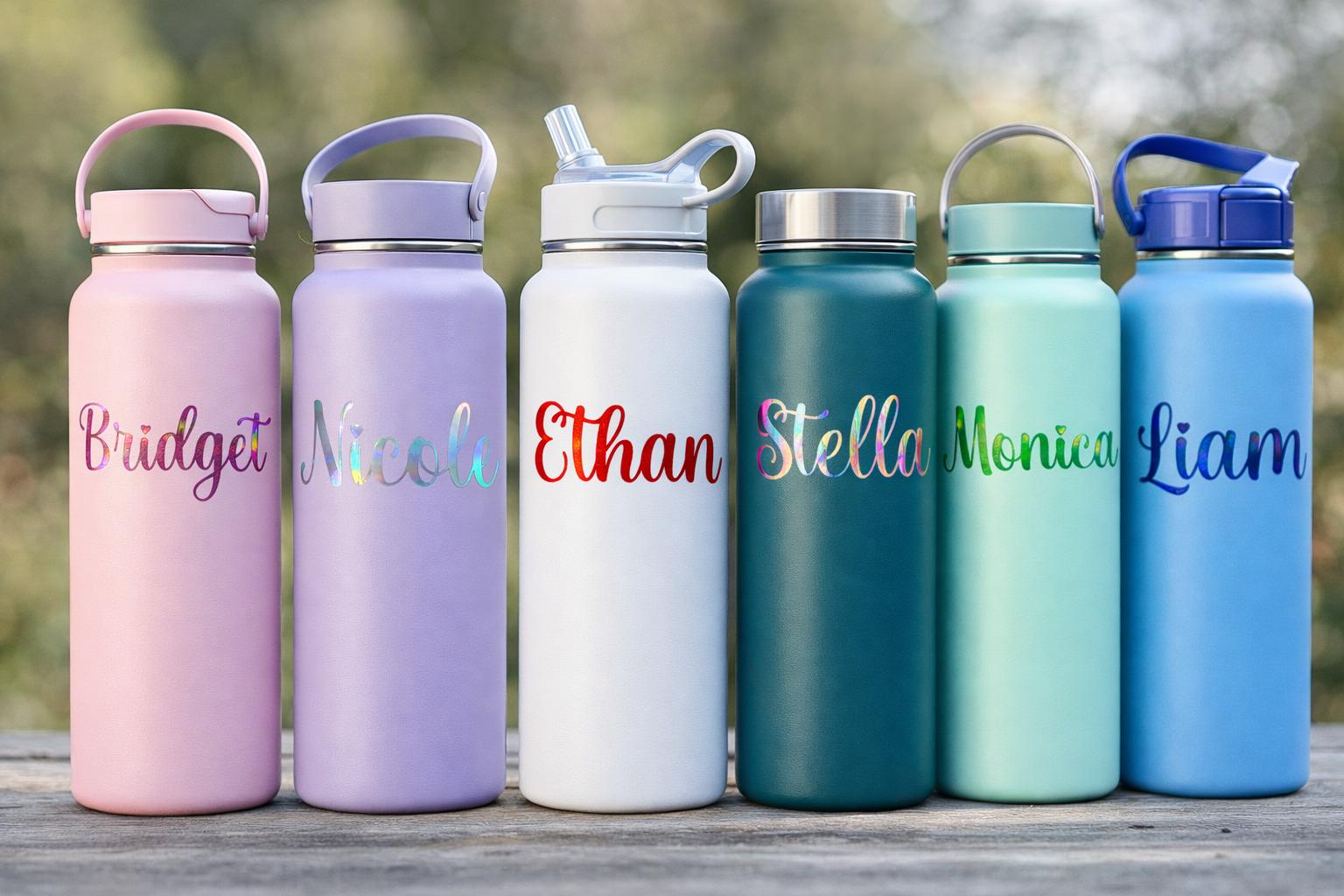 Custom Name Decal in Solid or Holographic Multi Color, Cursive Font ...