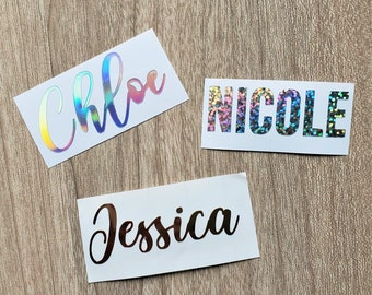 Custom name Holographic Vinyl Decals sticker for cups, tumblers, laptops, wine glasses, party favors, water bottles, school, weddings