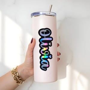 Hologrphic Outlined Personalized Name Sticker – Girly Heart Cursive Font Sticker – Laptop Water Bottle Planner Wedding Bild 3