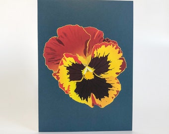 Pansy Greeting Card | Illustrated Orange Pansy Card | Johnny Jump Up Flower Card