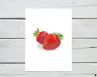 Strawberry Postcard | Digitally Illustrated Fruit Notecard | Strawberries Art Print