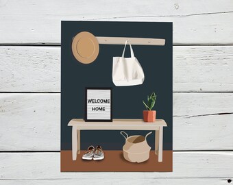 Welcome Home Card | Illustrated Entryway Art Print | Housewarming or New Home Notecard