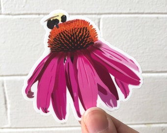 Echinacea Bee Sticker | Floral Vinyl Die Cut