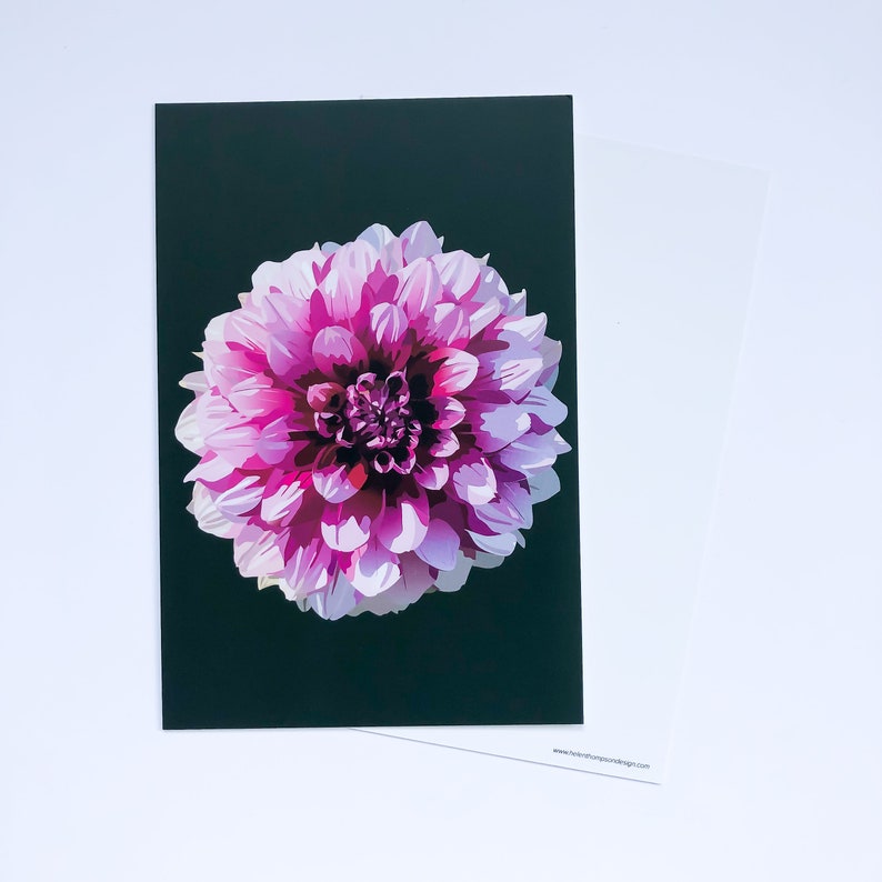 Digitally Illustrated Flower Notecard Purple Dahlia Art Print Dahlia Postcard