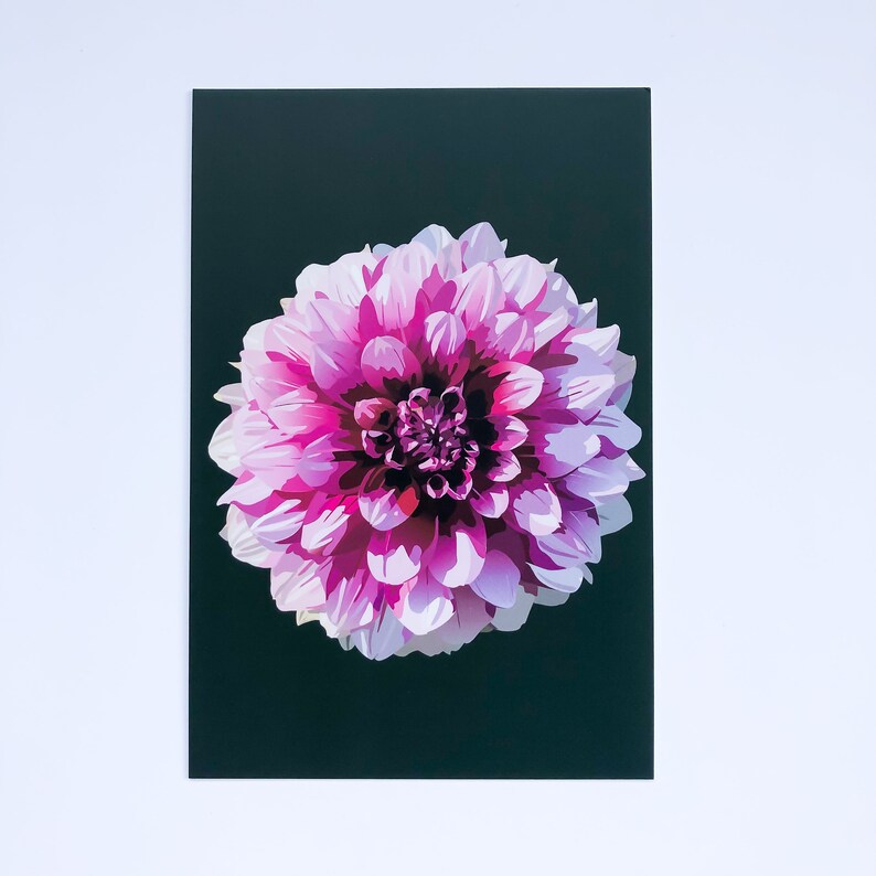 Digitally Illustrated Flower Notecard Purple Dahlia Art Print Dahlia Postcard