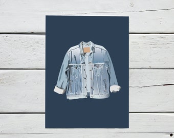 Denim Jacket Art Print | Jean Jacket Postcard | Fashion Illustration Notecard