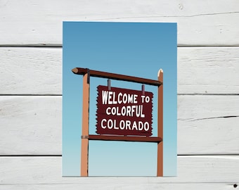 Welkom bij Colorado Art Print | Kleurrijk Colorado briefkaart | Digitaal geïllustreerde notitiekaart