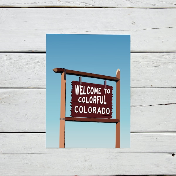 Welcome to Colorado Art Print | Colorful Colorado Postcard | Digitally Illustrated Notecard