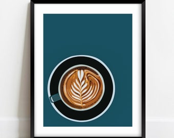 Latte Art Print | 8x10 Coffee Print | Kitchen Art Print