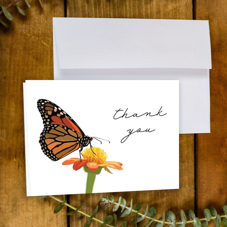 Butterfly Thank You Card | Monarch Butterfly Greeting Card - Etsy