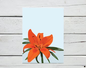 Orange Lily Postcard | Floral Illustration Notecard | Lily Art Print