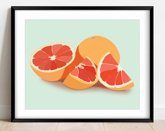 Grapefruit Art Print | 8x10 Digitally Illustrated Fruit Print | Kitchen Fruit Art
