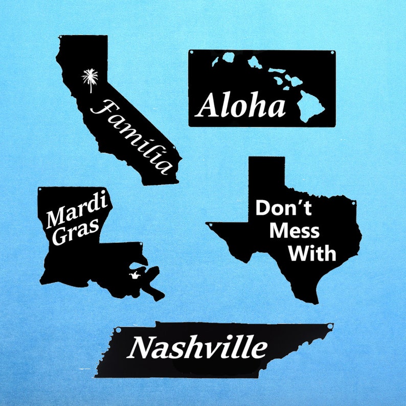 Personalized Word Cutout of Your State Metal State Silhouette Sign Custom State Signs All 50 States