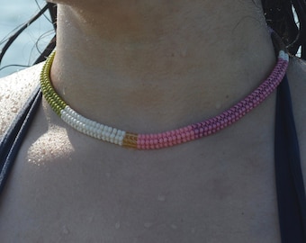 Bright Colorful Bead Rope Necklace Seed Bead Geometric Yoga Bead Necklace Gypsy Boho Choker Beadwork Jewelry Unisex Minimalist Jewelry