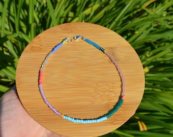 Beaded Anklet Women, Minimal Summer Jewelry Ankle Bracelet, Colorful Anklet, Handmade Beach Anklet, Beach Jewelry Rainbow Anklet Boho Gift