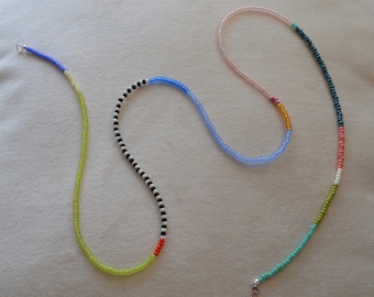 Bright Colorful Bead Rope Necklace Seed Bead Geometric Yoga Bead Necklace Gypsy Boho Choker Beadwork Jewelry Unisex Minimalist Jewelry