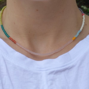 Tiny Seed Bead Choker Dainty Delicate Necklace, Thin Necklace Rainbow Bright Accessories, Women Beadwork Necklace Bead Art, Trending Now