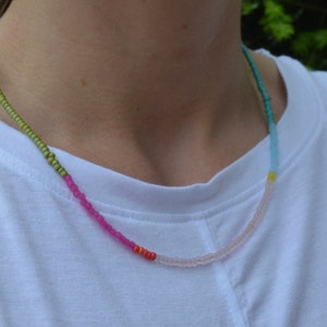 Colorful Funky Necklace, Summer Seed Bead Necklace, Minimalist Bead Necklace, Long Thin Bead Necklace, Jewelry Trending Now, Tiny Bead Neon
