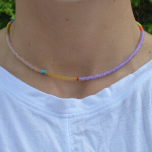 Tiny Seed Bead Choker Dainty Delicate Necklace, Thin Necklace Rainbow Bright Accessories, Women Minimalist Necklace Summer, Trending Now