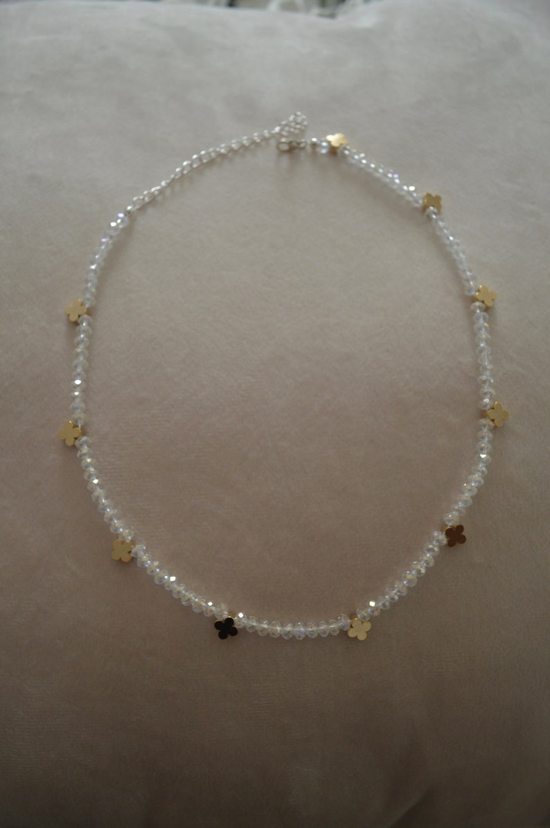 Beaded Choker with Charm Crystal Choker Necklace Gold Charms Dainty Flower Choker Tiny Bead Choker Gold Charm Choker Layering Necklace