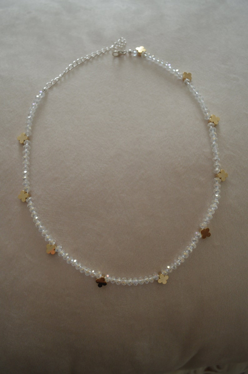 Beaded Choker with Charm Crystal Choker Necklace Gold Charms Dainty Flower Choker Tiny Bead Choker Gold Charm Choker Layering Necklace